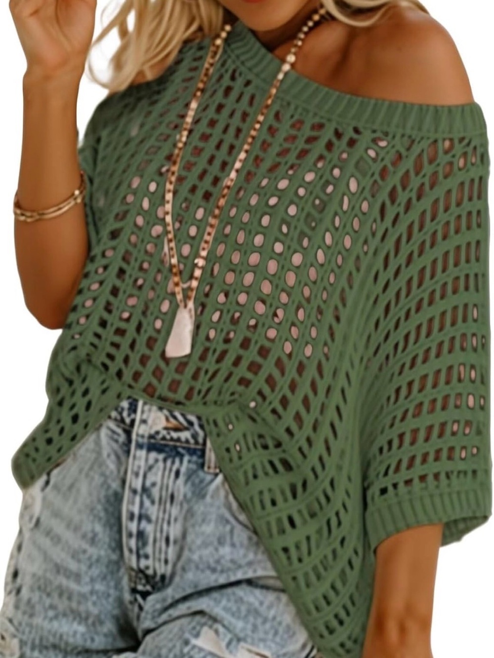 Dokotoo Summer Scoop Neck Short Sleeve Sweater Casual Crochet Hollow Out